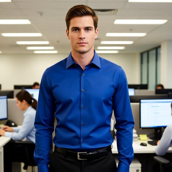 George Other - George - Men’s Blue Long-Sleeve Dress Shirt | Professional Classic Fit Workwear